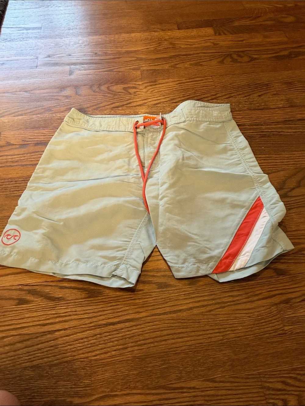 Olasul Men's Light Tan Swim Shorts with Coral Trim Size 34